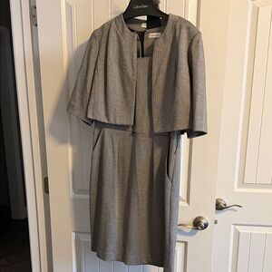 Calvin Klein Women's Long Sleeve Dress with Cape - Gray